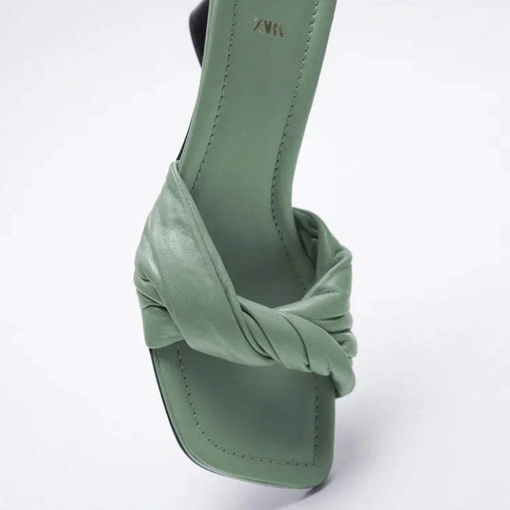 NWT Zara Green Knotted Heel Leather Sandals Size10 - Picture 7 of 8